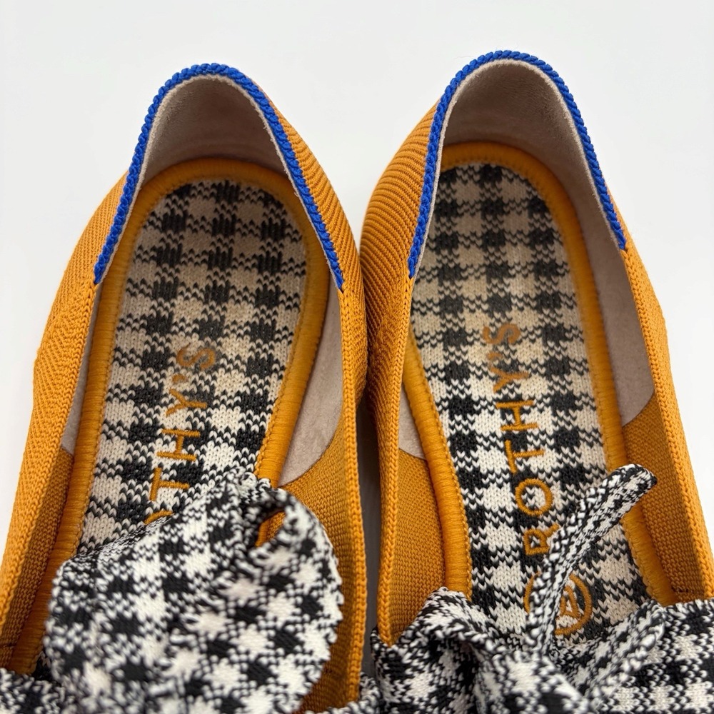 Rothy's The Mary Jane Golden Gingham Yellow Houndstooth Bow Flat Size 9.5 - Picture 4 of 7